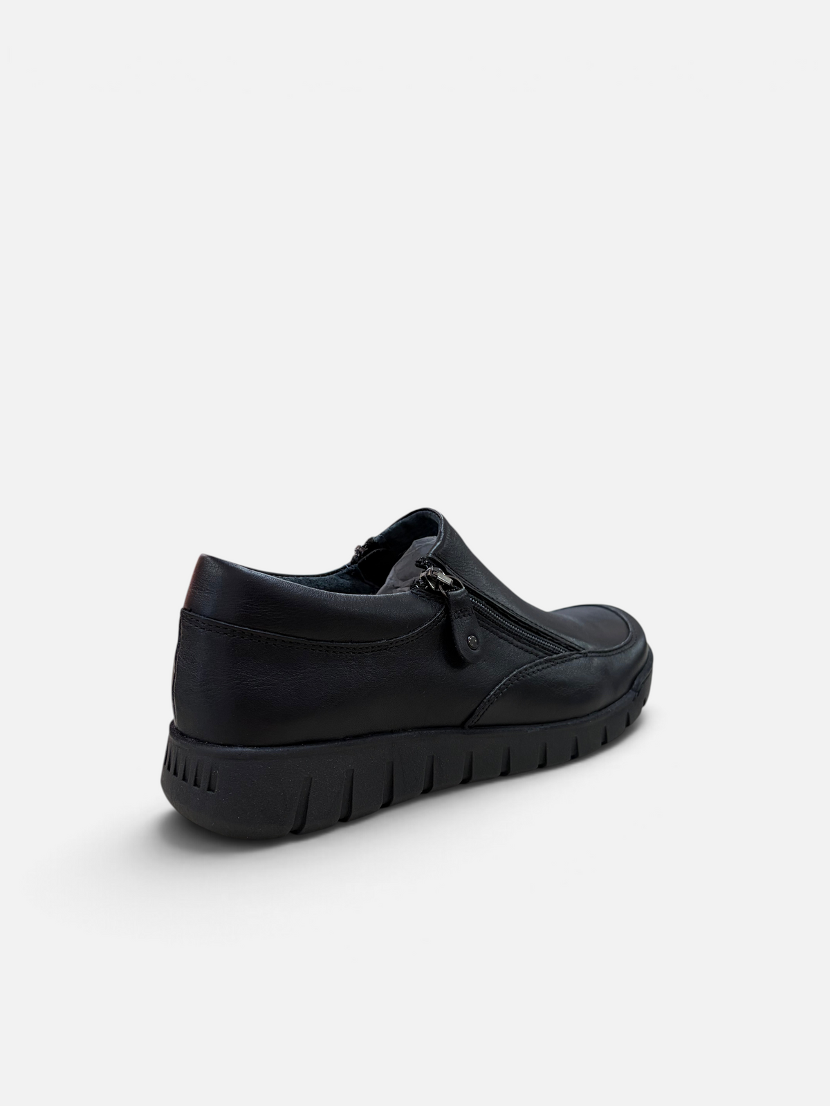 Scarpa slip-on nera Alex Calzature Easy'n Rose in pelle con chiusura a zip laterale e suola flessibile