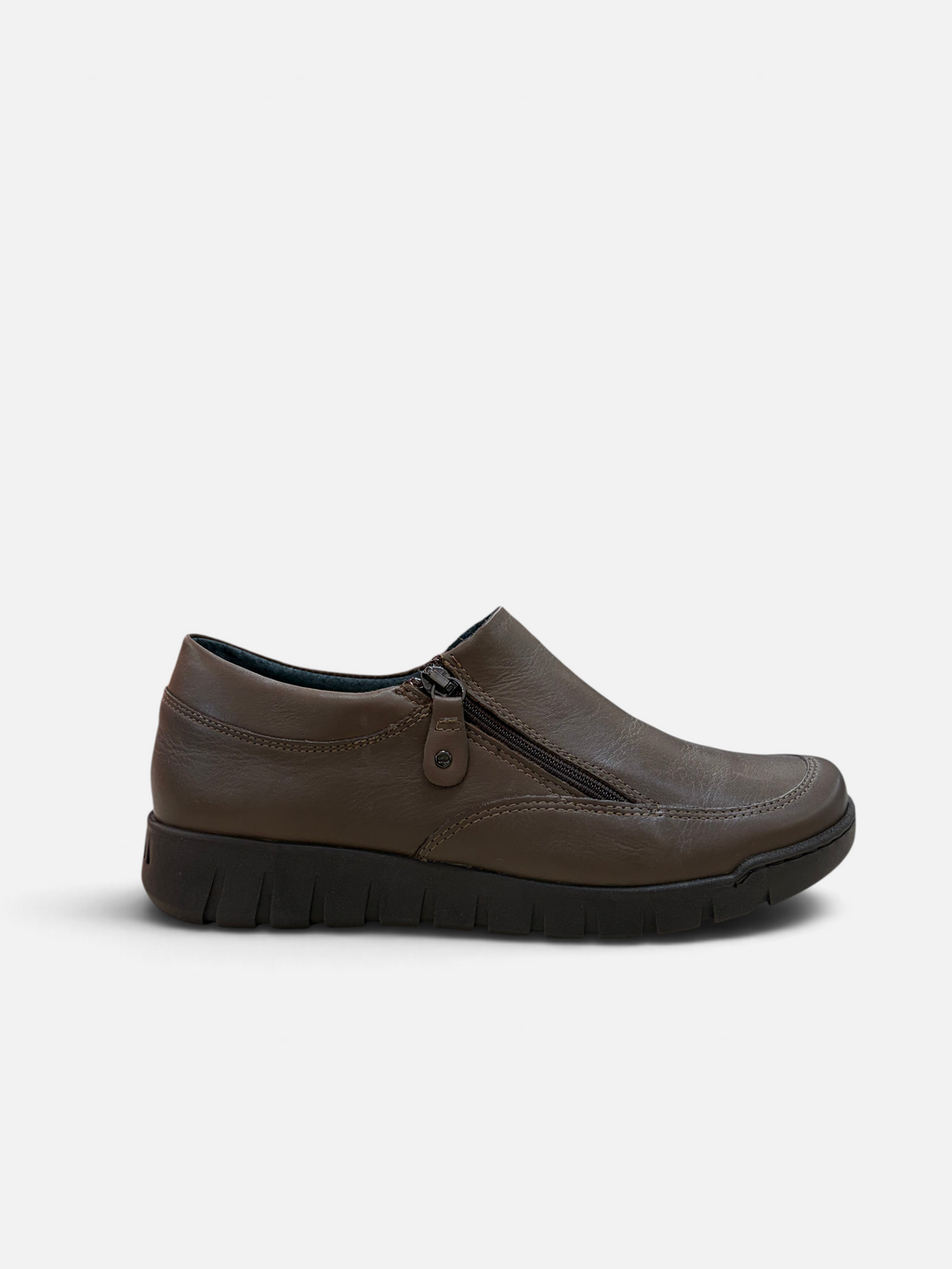 Scarpa slip-on Easy'n Rose da donna in pelle marrone con chiusura a zip laterale, Alex Calzature