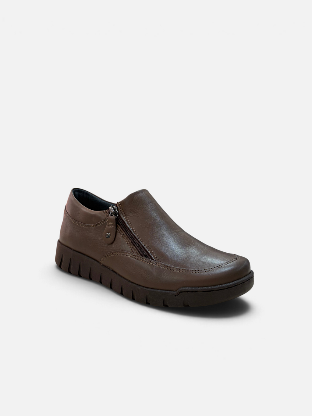 Scarpa slip-on Alex Calzature Easy'n Rose in pelle marrone con chiusura a zip laterale e suola flessibile