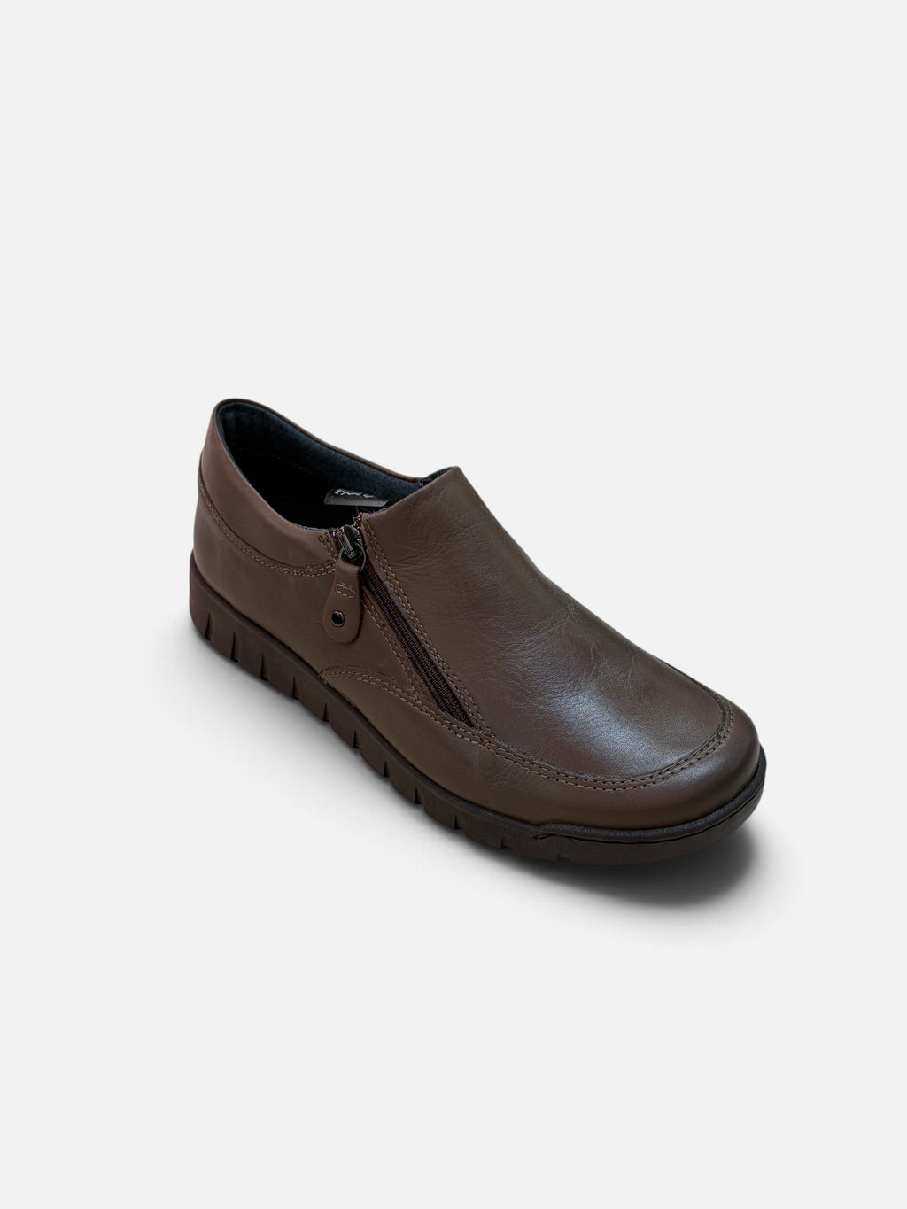 Scarpa slip-on da donna Alex Calzature Easy'n Rose in pelle marrone con chiusura laterale a zip e suola flessibile