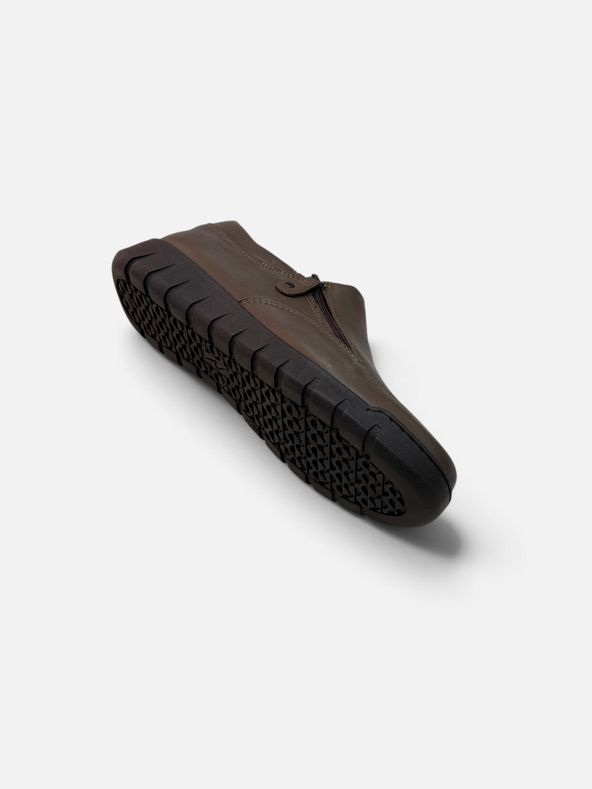 Scarpa slip-on Easy'n Rose da donna Alex Calzature in pelle marrone con chiusura a zip e suola carrarmato nera