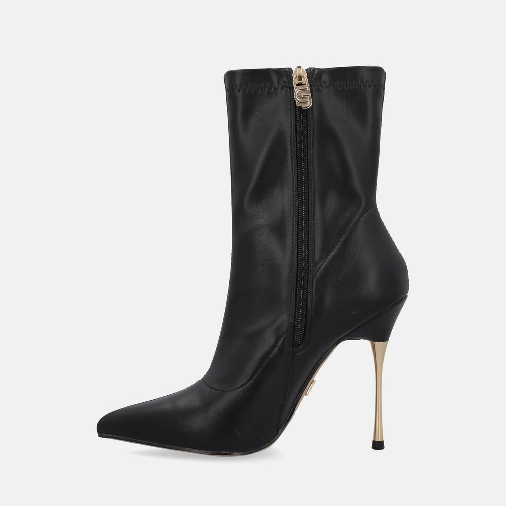 TRONCHETTO GOLD & GOLD - Tronchetto in similpelle nera con chiusura a zip e tacco a spillo