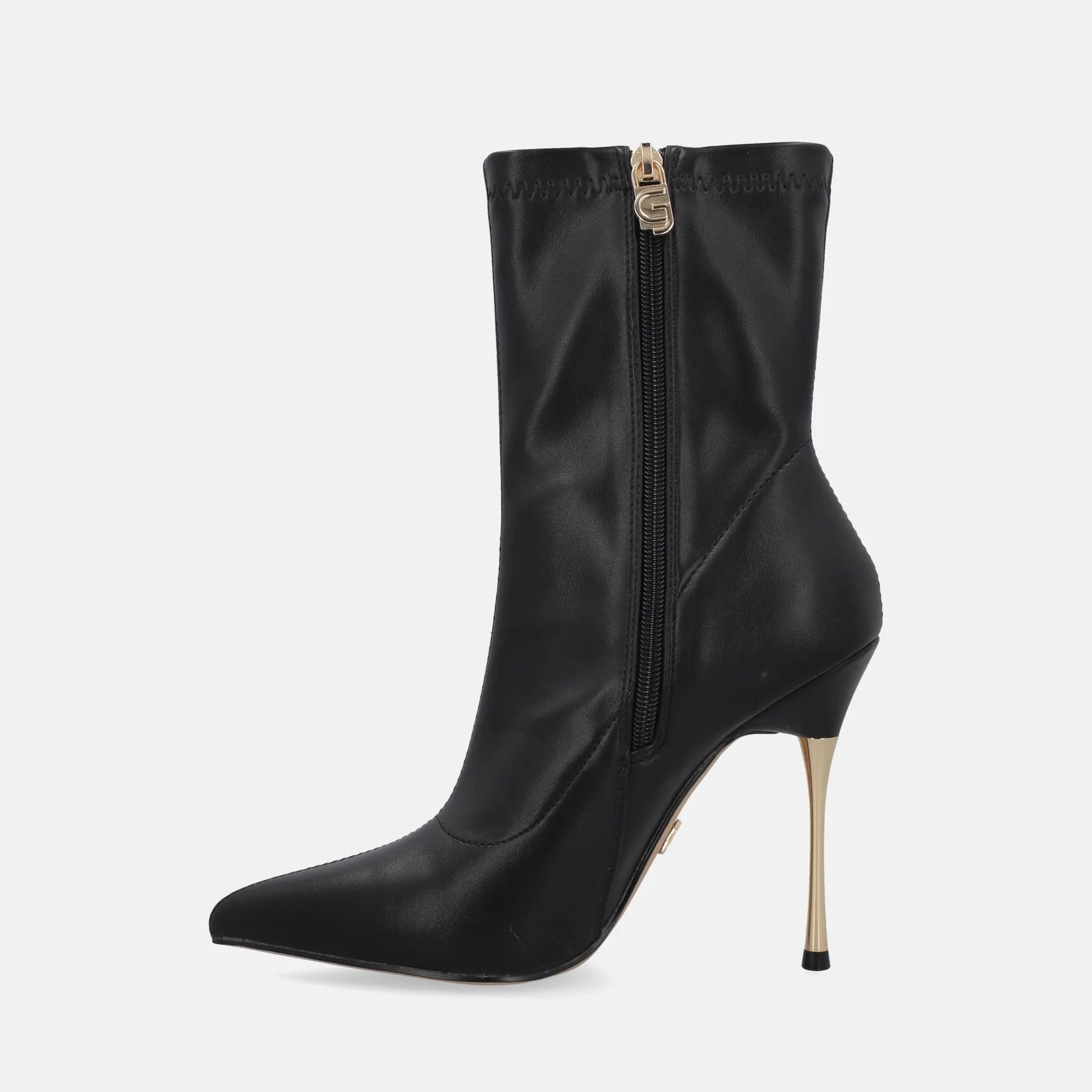 TRONCHETTO GOLD & GOLD - Tronchetto in similpelle nera con chiusura a zip e tacco a spillo