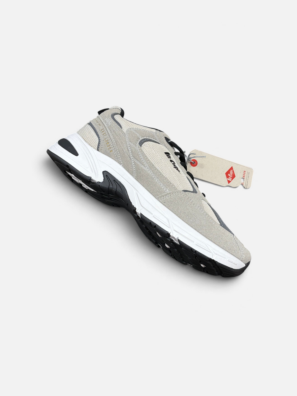 Sneakers da uomo Alex Calzature Le Cooper Palmer in camoscio e mesh color beige con suola sportiva bianca e nera